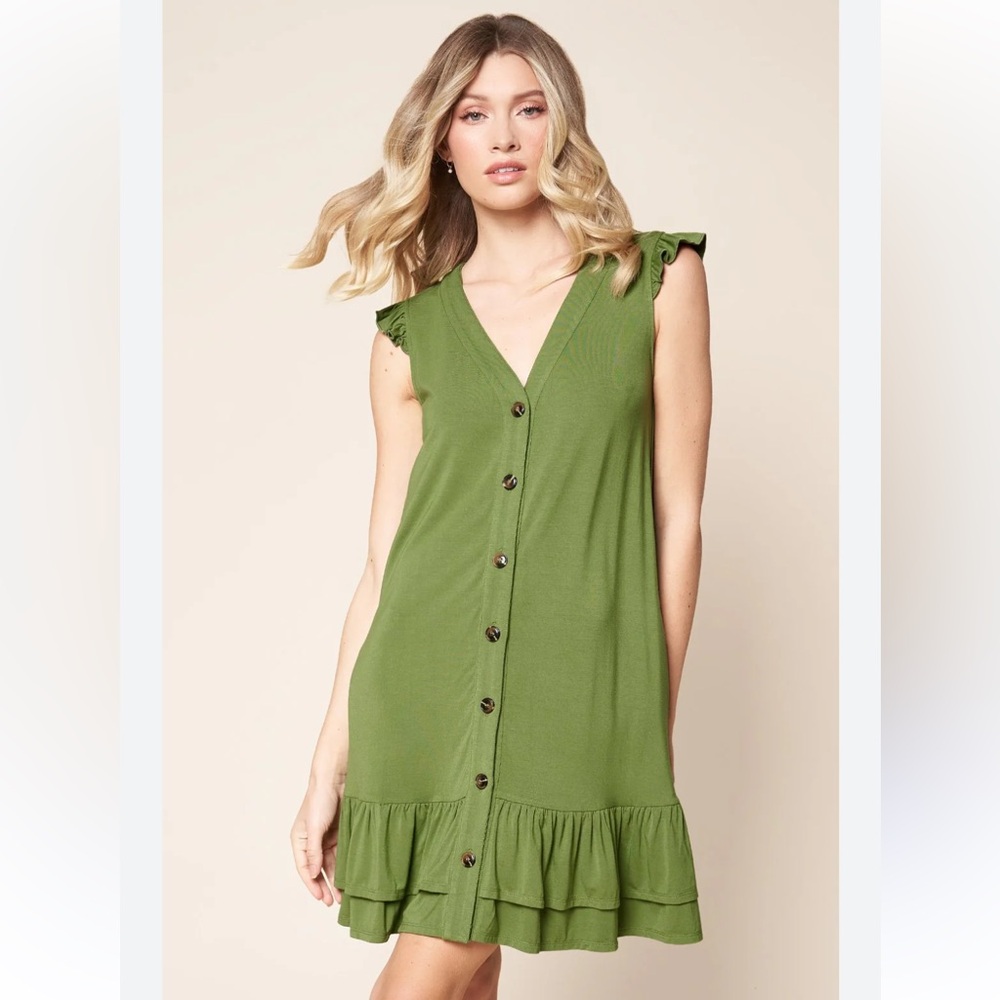 Sugar Lips Ruffle button jersey knit mini dress